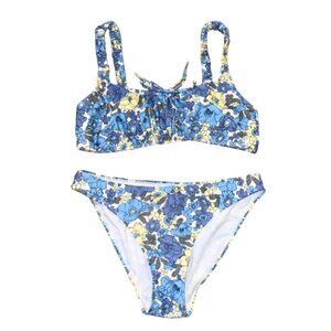 Blue floral cheeky bikini women size small swim